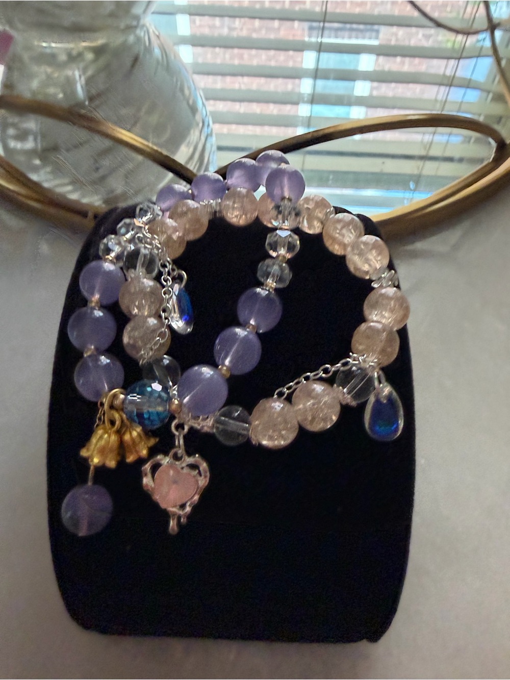 Delicate Lavender & Blush Beaded Charm Bracelet - Women Jewelry